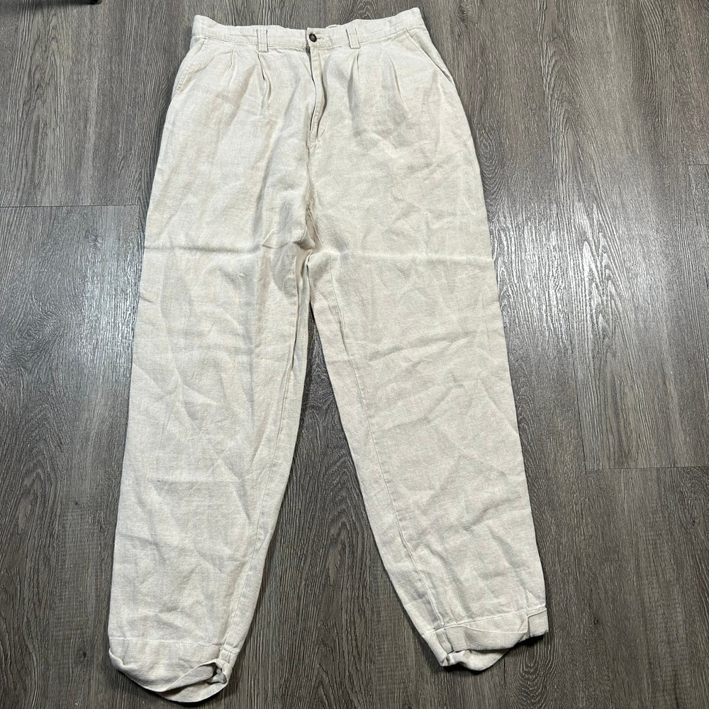 Vintage Gap Premium Linen Trousers 34X32 Fits 32X29 Beige Pleated Pleated Pants